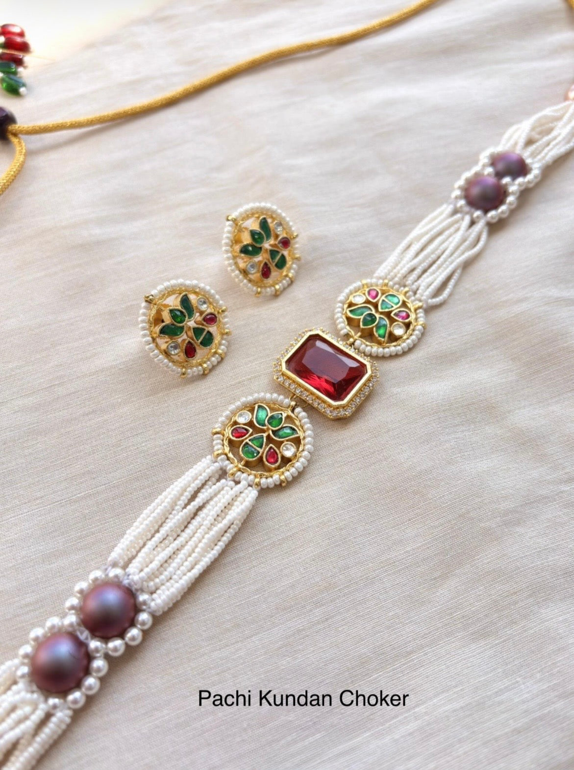 Pachi Kundan Choker Necklace Set | Bridal Jewelry USA | Reet Tradition