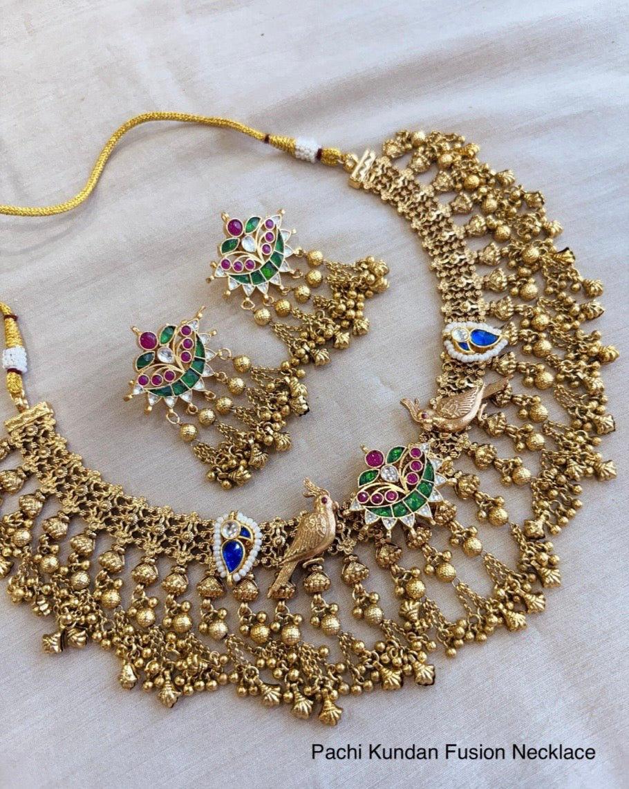 Handcrafted Pachi Kundan Fusion Necklace Set – Contemporary Indian Jewelry USA | Reet Tradition