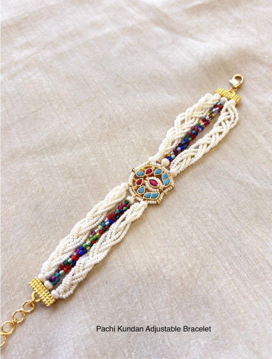 Handcrafted Pachi Kundan Adjustable Bracelet – Traditional Indian Jewelry USA | Reet Tradition